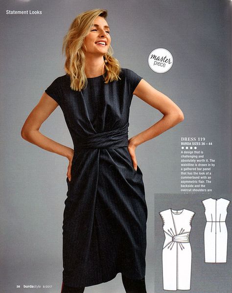 Burda Magazine, Burda Style Magazine, Office Wear Dresses, Triangle Dress, Wrap Dress Pattern, Burda Patterns, Dress Design Drawing, Office Outfits Women, Burda Style