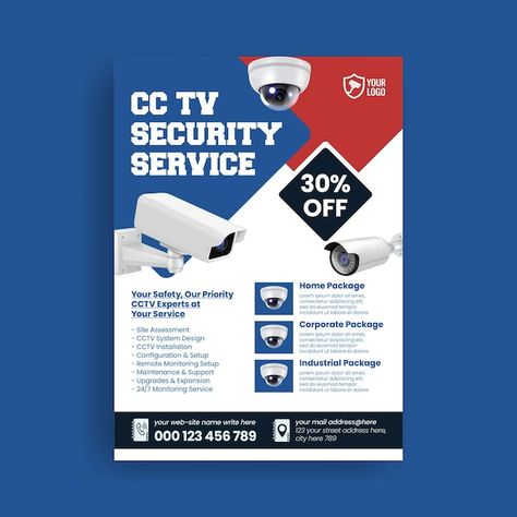 Vector cctv and security company print f... | Premium Vector #Freepik #vector Security Company, Poster Template Design, Logo Psd, Security Companies, Technology Icon, Home Icon, Card Banner, Presentation Template Free, Poster Invitation