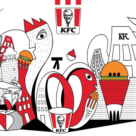 wall branding for KFC head office (100 branches) Kfc Design, Wall Branding, Thailand Art, Illustration Advertising, Website Design Layout, Head Office, Mural Art, Design Layout, Infographic Design