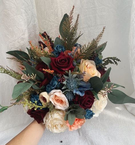 Orange Burgundy Wedding Boho Bridal Bouquet Ivory Wedding | Etsy Orange Burgundy Wedding, Bridal Bouquet Ivory, Ivory Wedding Bouquet, Faux Flowers Wedding, Boho Bridal Bouquet, Ivory Bouquet Wedding, Bridesmaids Bouquet, Groomsmen Boutonniere, Bridal Bouquet Fall