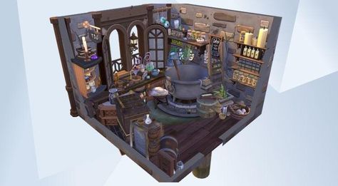 Witch Bedroom Sims 4, Sims 4 Witch Kitchen, Sims 4 Cauldron, Sims 4 Witch House Interior, Sims 4 Witch Room, Cauldron Room, Sims 4 Spellcaster House, Sims 4 Magic House, Sims 4 Spellcaster