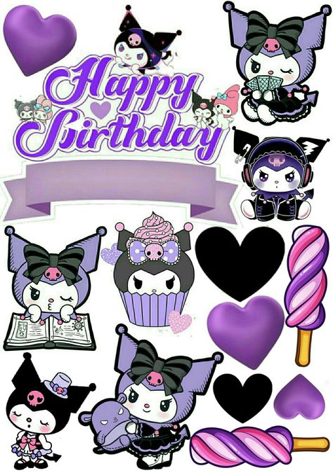 Kuromi Cake Topper Printable, Happy Birthday Kuromi, Kuromi Happy Birthday, Kuromi Cake Topper, Story Book Costumes, Lion Wallpaper Iphone, Happy Birthday Logo, Spiderman Cake Topper, Fiesta Mickey Mouse