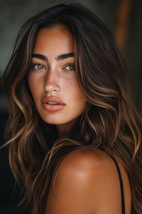 Dark Hair With Golden Tones, Sun Bleached Dark Brown Hair, Sun Kiss Highlights Brown Hair, Summer Bronze Hair, Sunkissed Dark Hair, Brown Hair With Sun Kissed Highlights, Dark Hair Golden Highlights, Dark Brown Sunkissed Hair, Dark Brown With Honey Highlights