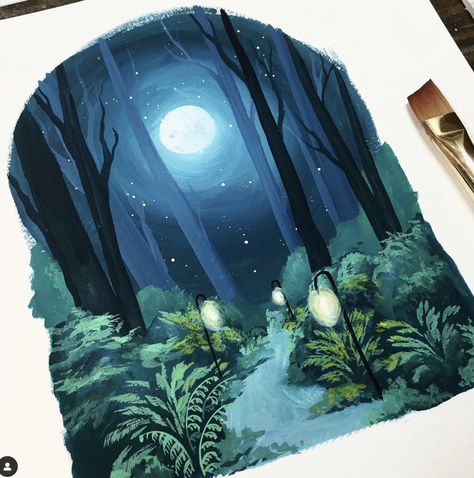 Enchanted Forest Painting, Playful Painting, Forest Drawing, Gouache Illustrations, Posca Art, Watercolor Books, Whimsical Paintings, Gouache Art, Forest Painting