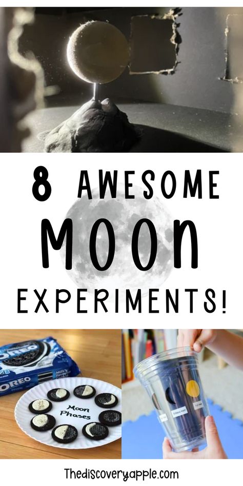 Blast off into lunar fun with 8 awesome kid experiments! All kinds of Moon Phase projects, it's hands-on learning that's out of this world! Check out extra stuff for more space adventures! 🚀🌕 #MoonExperiments #KidsScience #STEMfun" Moon Phases Experiment, Preschool Moon Crafts, Moon Phases School Project, Moon Science Experiments For Kids, Space Science Fair Projects Ideas, Astronomy Science Fair Projects, Moon Phases Project Middle School, Diy Space Gifts, Space Steam Activities For Kids