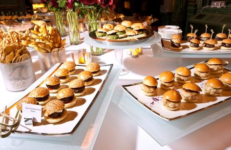 Retro Sliders & Fries Slider Station, Two Fast Two Furious, Party Sliders, Chicken And Beef, Wedding Food Stations, Slider Bar, Cocktail Wedding Reception, Bar Catering, Beef Sliders