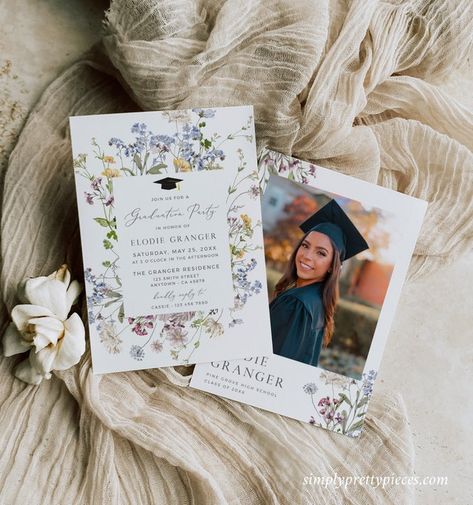 Grad Announcements College, Senior Invitation Ideas, Grad Announcements High School, College Graduation Invitation Ideas, Graduation Announcements College, Grad Card Ideas, Wildflower Graduation Party, Graduation Invitation Ideas, College Grad Announcements