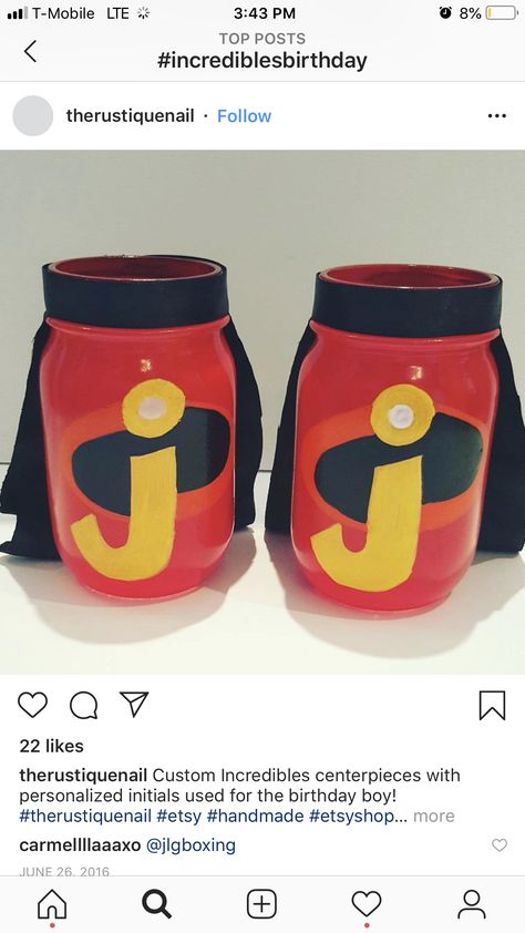 Incredible First Birthday, Incredibles Centerpiece Ideas, Trunk Or Treat Incredibles Theme, Incredibles Decorations, Incredibles Birthday Party Centerpieces, The Incredibles 1st Birthday Party, Incredibles Birthday Party, Birthday Party Tables, 2nd Birthday Party Themes