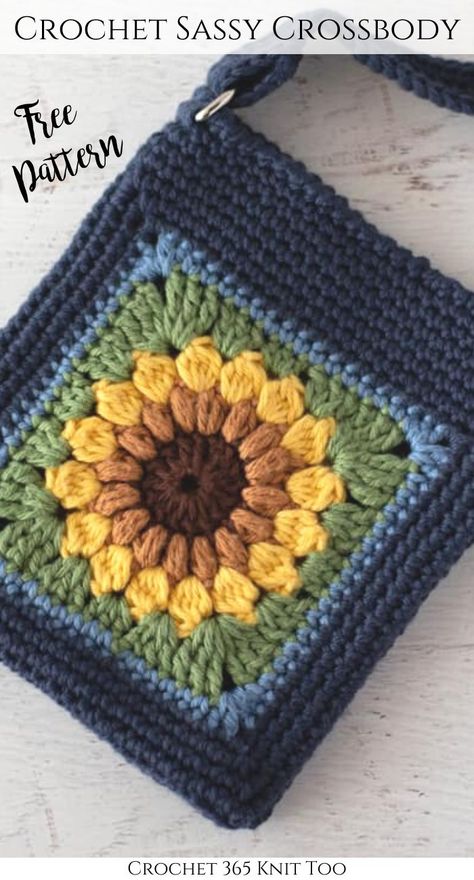 Sac Granny Square, Crochet Crossbody Bag, Granny Square Haken, Tote Crochet, Sunflower Crochet, Crochet Boho Bag, Crossbody Bag Pattern, Gorgeous Crochet, شال كروشيه