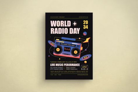 World Radio Day, Print Templates ft. radio & mussic - Envato Elements World Radio Day, World Radio, Envato Elements, Print Templates, Flyer Template