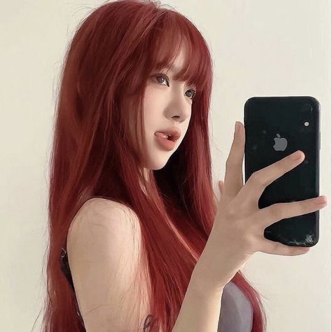 Red Hair Korean, Korean Hair Dye, Red Hair With Bangs, Pretty Clothing, Color Streaks, Korean Hair Color, Red Hair Inspo, Teal Hair, Hair Things