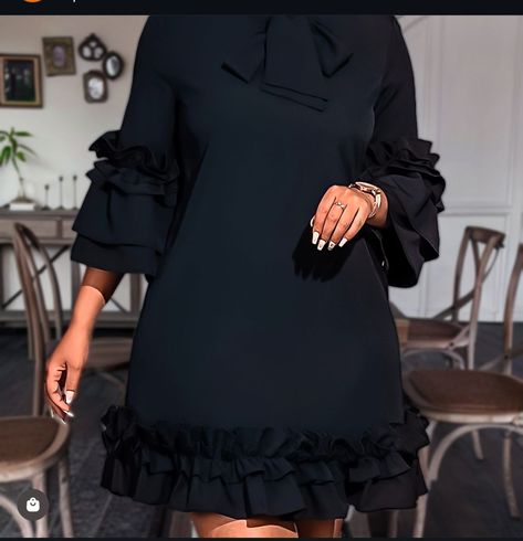 Official Gown For Ladies, Black Gown Styles, Plain Crepe Material Short Gown Styles, Short Black Gown, Plain Material Gown Styles, Materials Short Gown Styles, Chiffon Short Gown, Simple Chiffon Short Gowns, Kids Gown Design