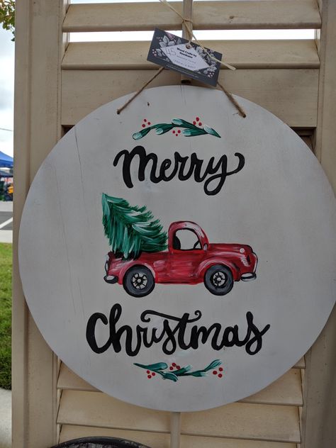 Christmas red truck door hanger sign At Christmas All Roads Lead Home Door Hanger, Christmas Door Hangers Trucks, Christmas Door Hangers Wooden Truck, Red Truck Door Sign, Christmas Round Wood Signs Red Truck, Christmas Red Truck, Christmas Door Hanger, Red Truck, Christmas Door