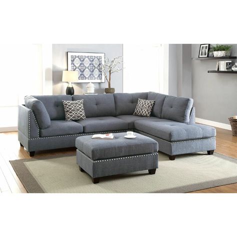 Alcott Hill® Charlemont 104" Wide Reversible Sofa & Chaise with Ottoman & Reviews | Wayfair Grey Couch, Grey Sectional Sofa, Couch With Ottoman, Couch With Chaise, Fabric Sectional Sofas, Sectional With Ottoman, Grey Sectional, Sofa Chaise, Inspire Me Home Decor