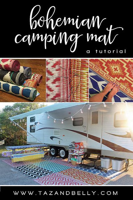 DIY camping mat; polypropylene rug; indoor / outdoor rug; tutorial Camping Rug, Camping Bedarf, Rv Camping Checklist, Camping Diy, Polypropylene Rug, Camper Hacks, Camping Set Up, Rug Tutorial, Camping Set