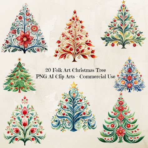 Folk Christmas Tree, Christmas Png Designs, Christmas Folk Art Painting, Folk Art Christmas Ornaments, Folk Christmas Decorations, Scandinavian Winter, Folk Christmas, Folk Art Christmas, Scandinavian Christmas Illustration