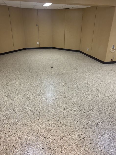 Shoreline Epoxy Flooring Flake Basement Floor, Epoxy Flooring, Basement Flooring, Epoxy Floor, Clear Epoxy, Storage Room, Base Coat, Clear Coat, Creative Home