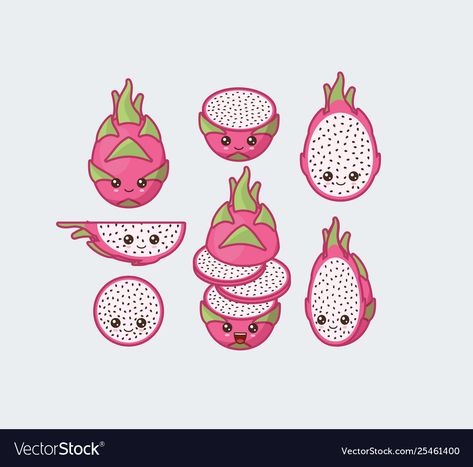 Kawaii Mascot, Buah Naga, Thanh Long, Food Doodles, Fruit Cartoon, Cute Food Drawings, Fruit Illustration, Kawaii Food, Food Drawing