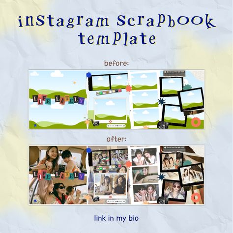 Scrapbook Ideas For Instagram, Ig Digital Scrapbook Template, Canva Photo Collage Design, Canva Collage Templates, Template Instagram Post Design, Scrapbook Ideas Instagram, Instagram Collage Post, Dump Collage, Ig Scrapbook