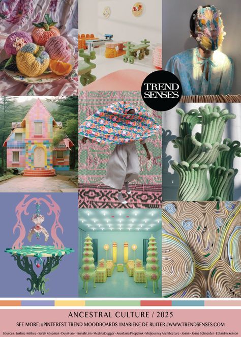 ANCESTRAL CULTURE // 2025 – Trendsenses - #moodboard #2025 #forecasting - #mariekederuiter - Sources: Justine Ashbee – Sarah Roseman – Duyi Han – Hannah Lim – Medina Dugger – Anastasia Pilepchuk – Midjourney Architecture – Joann – Joana Schneider – Ethan Hickerson Trend Senses, Joana Schneider, Product Development Design, Trend 2025, Fashion Trending Moodboard, Print Design Trends, 2025 Trends, Trends 2025, Spring Summer Fashion Trends