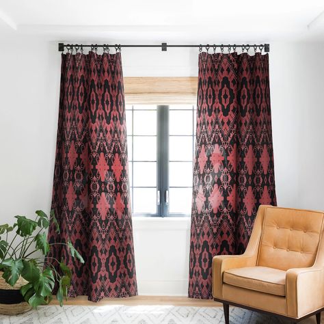 Red Tribal Blackout Non Repeat Sheila Wenzel Ganny Curtains Rods, Blackout Window Treatments, Curtain Styles, Cool Curtains, Darkening Curtains, Boho Chic Furniture, Room Darkening Curtains, Blackout Windows, Boho Chic Decor