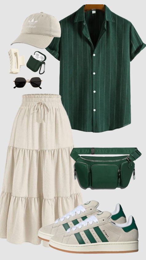 #modestfashion #darkgreen #green #style #outfitinspo #summer #schoolfit #fashion #casual #modesty #vacationoutfits #skirt #adidas Modest Fashion Outfits Summer Casual, Green Outfit Aesthetic, Modest Outfit, Modesty Outfits, Cute Modest Outfits, Everyday Fashion Outfits, Green Style, Easy Trendy Outfits, Causual Outfits