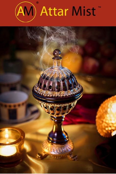 The gorgeous scent of #bakhoor (arabian incense) in your home will leave a lasting impression on your guests. Use Attar Mist's immensely popular #luxury globe charcoal #bakhoorburner to #fragrance your favorite space. It is a #beautiful piece and will certainly add a touch of grandeur to any space in your house. Gift it as a unique #housewarming #gift that will be received with much delight! Pair it with charcoal and exotic arabian bakhoor for a complete gift set - available at AttarMist.com. Bakhoor Burner, Arabic Tea, Insence Burner, Frankincense Resin, Eid Crafts, Incense Burners, Simple Desk, Moroccan Decor, God's Plan