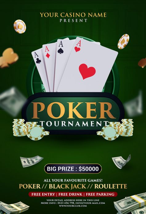 Modern Style Poker Tournament Flyer Or Poster#pikbest#Templates#Poster Poker Poster, Hearts Playing Cards, Circus Circus, Poker Tournament, Poker Game, Poster Psd Free Download, Playing Cards Design, Poster Psd, Gambling Games