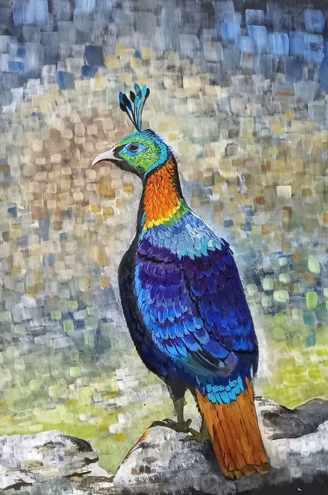 monal, uttarakhand state bird Uttarakhand Drawing, Monal Bird, Heritage Paint, Shapes Art, State Symbols, Geometric Shapes Art, State Birds, Work Art, Bird Painting