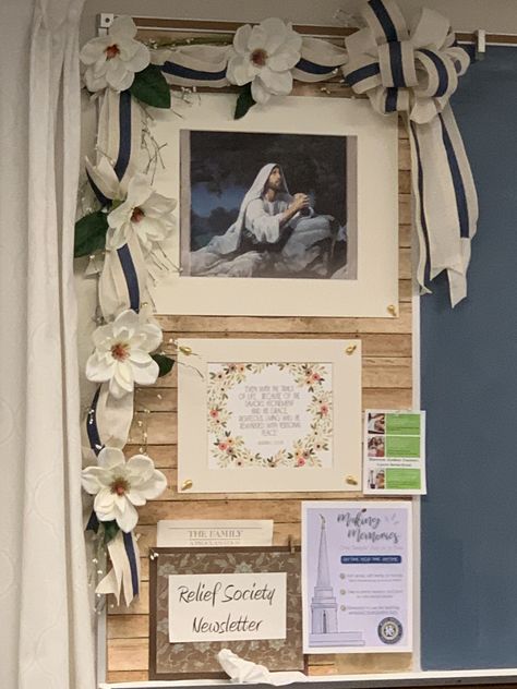 Lds Bulletin Board Ideas Ward, Lds Relief Society Bulletin Board Ideas, Relief Society Bulletin Board Ideas 2024, Relief Society Bulletin Board Ideas 2023, Relief Society Bulletin Board Ideas, Relief Society Bulletin Board, Jesus Bulletin Boards, Billboard Ideas, Lds Relief Society Activities