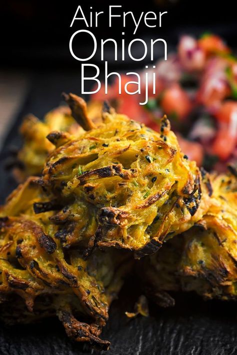 An onion bhaji or bhajiya as an Indian snack, starter or side that is in all but name a pakora. My version is generously spiced although not hot with chili and is cooked in an air fryer. Don't worry though I have frying instructions too! #indianonionbhaji #howtomakeonionbhaji Onion Bhaji Recipes, Onion Bhaji, Air Fryer Recipes Vegetarian, Bhaji Recipe, Air Fry Recipes, Air Fryer Dinner Recipes, Air Fryer Recipes Easy, Air Fryer Recipes Healthy, Indian Snacks