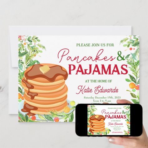 Pancakes and Pajamas Christmas Invitation Breakfast Christmas Party, Pajamas Christmas Party, Santa Breakfast, Breakfast With Santa, Breakfast Christmas, Christmas Invite, Pancakes And Pajamas, Pajamas Christmas, Holiday Party Invitation