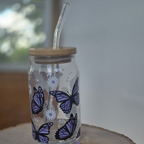 14 Oz Glass Can Cup With Straw/Lid, Ice Coffee Cup, Glass Cup - Hand-Made With High Quality Vinyl Hand-Wash Only Come With A 1x Bamboo Lid 1x Glass Straw 1x 14 Oz Glass Cups Hempatorium (On All Socal Media) Ice Coffee Cup, Cup Designs, Ice Coffee, Painted Jars, Glass Cups, Iced Coffee Cup, Glass Straws, Cup With Straw, Cup Design