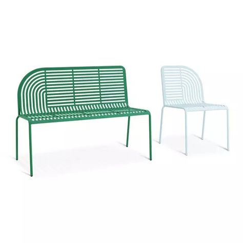 Garden | Garden Furniture | Garden Decor | Habitat Blue Garden Furniture, Metal Garden Furniture, Metal Garden Benches, Bench Chair, Art Deco Chair, Garden Benches, Corner Sofa Chaise, Metal Bench, Led Shop Lights