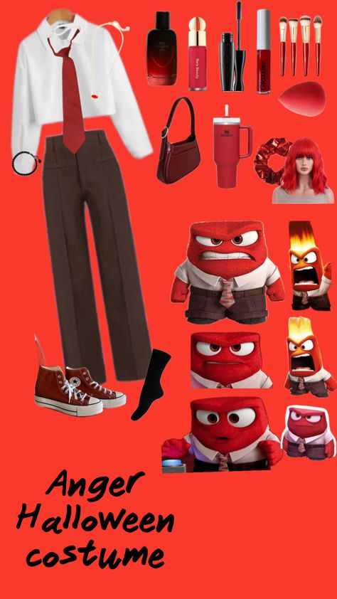 #anger😡💢🌹❤️ Anger From Inside Out Costume Girl, Anger Costume Female, Inside Out Characters Costumes Diy, Anger Outfits Inside Out, Anger Inside Out Outfit, Anger Inside Out Halloween Costume, Anger From Inside Out Costume, Inside Out Outfit Ideas Aesthetic, Anger Inside Out Costume