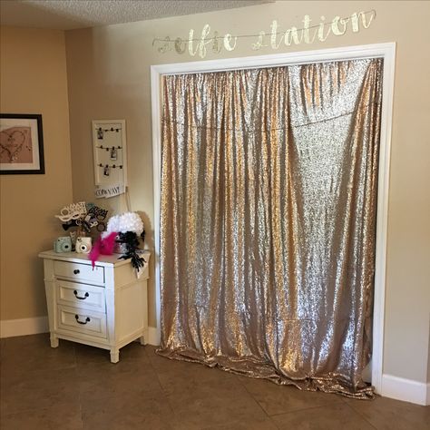 Selfie Station at Bridal Shower Selfie Station Ideas, Bridal Shower Home, Selfie Station, Decor Home, Bridal Shower, Curtains, Shower, Home Decor, Home Décor