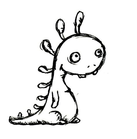 Cute Dino Creature Sketch To Draw, Deviantart, White, Black