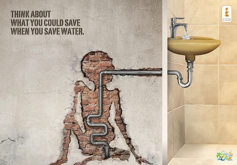 25 Clever Advertisements You Need To See - Hongkiat Water Campaign, 3d Tipografi, Save Water Poster, Clever Advertising, Water Poster, World Water Day, 광고 디자인, Water Day, Publicidad Creativa