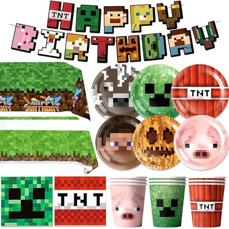 Amazon.com: Minecraft Party - Prime Eligible Mind Craft Theme Birthday Party, Mind Craft Birthday, Minecraft Themed Birthday Party, Minecraft Party Ideas, Happy 10th Birthday, Boy Birthday Party Themes, Minecraft Birthday Party, Girl Birthday Decorations, Minecraft Birthday