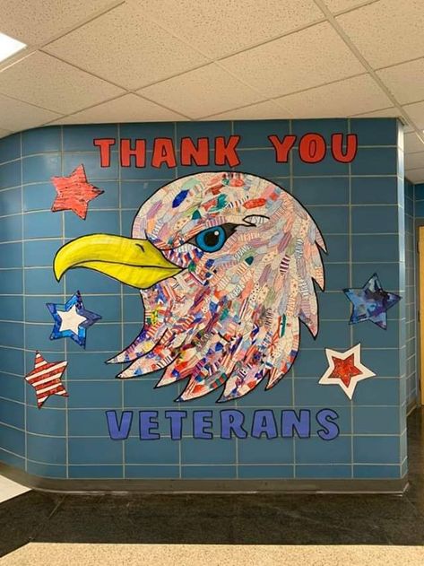 Veterans Day Collaborative Art, Veterans Day Posters For School Ideas, Veterans Day Paintings, Veterans Day School Decorations, Veterans Day Door Decorations Classroom, Veterans Day Art Projects For Elementary, Patriots Painting, Veterans Day Bulletin Board Ideas, Veterans Day Art Projects For Kids