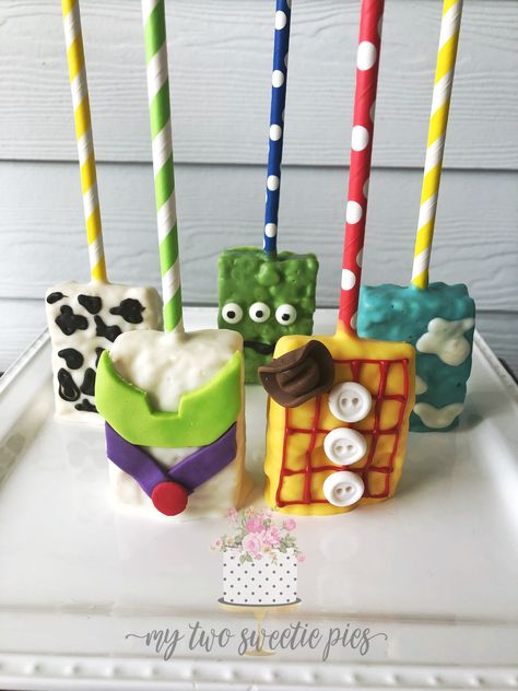 Toy Story Themed Treats, Toy Story Rice Krispy Treats Ideas, Toy Story Rice Crispy Treats, Toy Story Birthday Treats, Toy Story Birthday Treat Table, Toy Story Dessert Ideas, Toy Story Deserts, Toy Story Rice Krispy Treats, Toy Story Sweets