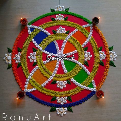 New Latest Rangoli Designs, Diwali Rangolis, Rangoli Design For Diwali, Easy Rangoli Design, Diya Rangoli, Rangoli Easy, Rangoli Designs Simple Diwali, Rangoli Designs Photos, Circle Mehndi