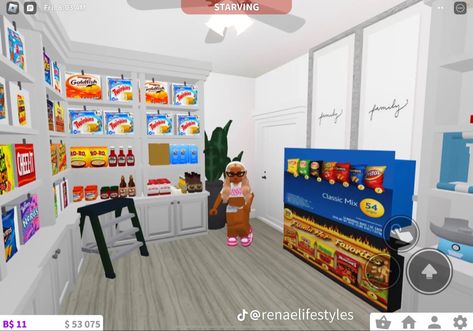 Bloxburg Kitchen Ideas Black People, Bloxburg Bathroom Mirror Decals, Pantry Ideas Bloxburg, Bloxburg Designs, Bloxburg Rooms, Bloxburg Building, Bloxburg Decals Codes Aesthetic, Blocksburg Room Ideas￼, Decals Codes