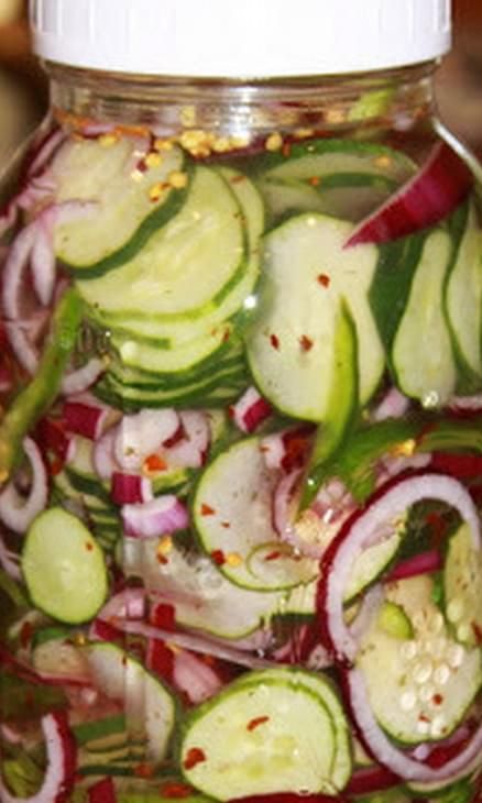 Refrigerator Cucumber Salad #recipe Cucumber Salad In A Jar, Cucumber Salads, Vinegar Salad, Easy Cucumber Salad, Cucumber Recipes Salad, Pickled Veggies, Salad In A Jar, Cucumber Recipes, Kampot