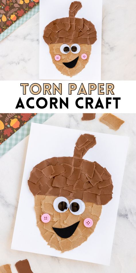 Fall Fun Preschool Crafts, Torn Paper Acorn Craft, Fun Prek Crafts, Fall Hanging Crafts Preschool, Fall Crafts For Elementary Students, Fall Story And Craft, Pumpkin Art Ideas For Preschool, November Crafts For Kindergarteners, November School Crafts