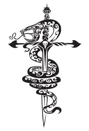 Cross Tattoo with Snake Snake And Dagger Tattoo, Dagger Design, Alas Tattoo, Snake Skull, Snake Tattoos, Cross Tattoos For Women, Cross Tattoos, Snake Art, Gothic Tattoo