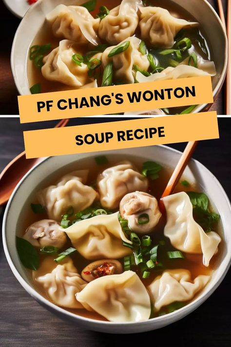 Craft restaurant-quality comfort with PF Chang's Wonton Soup recipe. Elevate your home dining with this savory blend—a taste of Asian culinary excellence. Pf Chang Wonton Soup Recipe, Wonton Soup Recipe Broth, Creamy Wonton Soup, Shrimp Wonton Soup Recipe, Wonton Soup Bokchoy, Best Wonton Soup Recipe, Wonton Broth Recipe, Aldi Soup Recipes, Won Ton Soup Recipe Easy