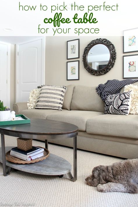 Struggling to figure out how to pick the right coffee table for your space? This post will help! Learn basic measurements to take into consideration, style issues, and other factors you should consider when purchasing a new coffee table. #coffeetable #coffeetabledecor #coffeetabletips How To Choose A Coffee Table, How To Pick A Coffee Table, Coffee Tables For Small Living Rooms, Coffee Table For Sectional Couch, Coffee Table For Small Living Room, Taupe Couch, Coffee Table Pictures, Blue Coffee Tables, Narrow Living Room