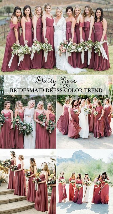 https://www.awbridal.com/long-bridesmaid-dresses/ Rose Simple, Wedding Motifs, Robes Glamour, Dusty Rose Bridesmaid Dresses, Rose Bridesmaid Dresses, Dresses Wedding Guest, Simple Bridesmaid Dresses, Dusty Rose Wedding, Dusty Rose Dress