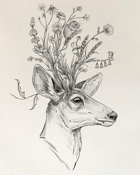 ✨Meadow✨ Day 15. of following my own #drawingparade2024 prompts during October 😎 Okay for real, today’s drawing will be simple (this is supposed to be yesterday’s drawing). No more plant head animals! #drawingparade2024 #inktober #inktober2024 #inktoberchallenge #drawing #draweveryday #dailydrawing #naturedrawing #tattoodesign #meadow #deer Jackalope Drawing, Deer Skull Drawing, Draw Deer, S Drawing, Deer Drawing, Inspo Art, Be Simple, Deer Skulls, Skull Drawing